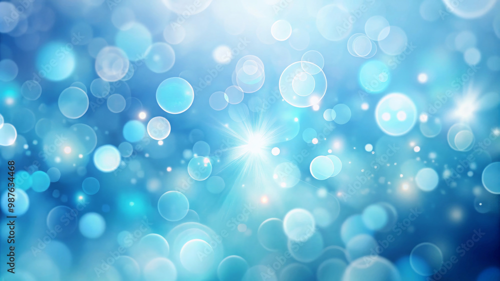 Soft blue abstract background with blurred circles and light effects, creating serene and calming atmosphere. Perfect for various design projects