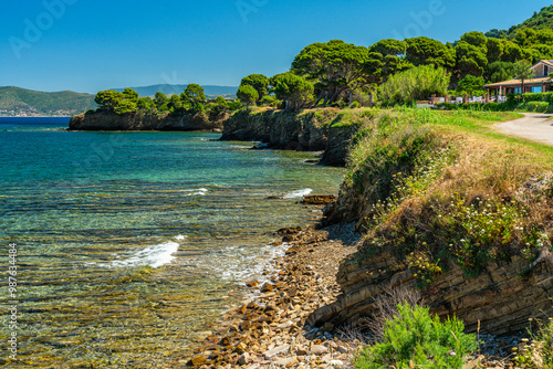 Fototapeta Naklejka Na Ścianę i Meble -  Beautiful mediterranean landscape at Punta Licosa, near Castellabate in the Cilento region. Province of Salerno, Campania, Italy.