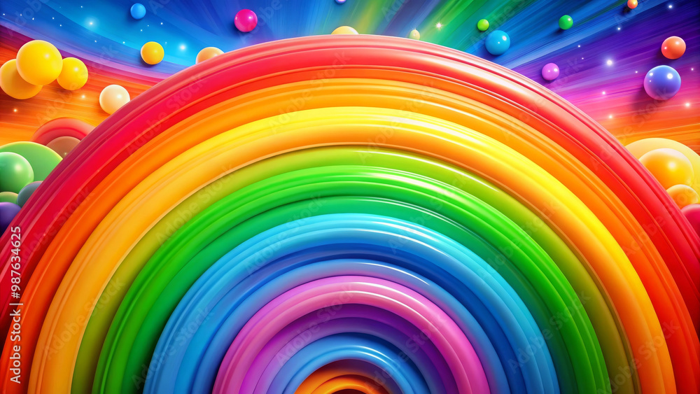 Vibrant rainbow colors create joyful and playful atmosphere, with smooth, circular shapes and colorful spheres enhancing cheerful scene Vibrant rainbow colors create joyful and playful atmosphere, with smooth, circular shapes and colorful spheres enhancing cheerful scene