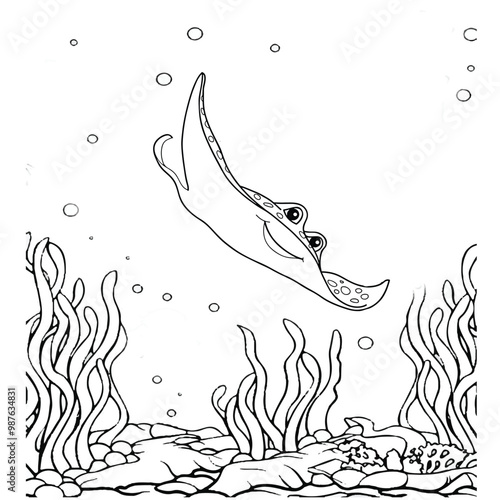 Fish Coloring page for kids coloring book,vector Illustration seawater cute fishes activity worksheet for children