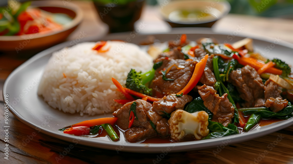Delicious Beef Stir Fry with Vegetables and Rice Delicious Beef Stir Fry with Vegetables and Rice