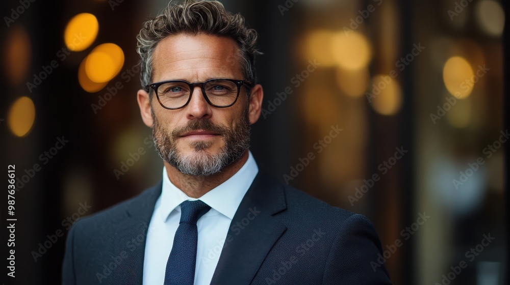 A serious-looking man with spectacles and a beard dressed in a dark suit, standing in a city environment, projecting focus and concentration amidst blurred backgrounds. A serious-looking man with spectacles and a beard dressed in a dark suit, standing in a city environment, projecting focus and concentration amidst blurred backgrounds.