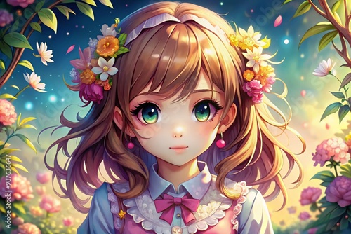 Cute and Colorful Anime Illustrations Featuring Adorable Characters and Whimsical Backgrounds