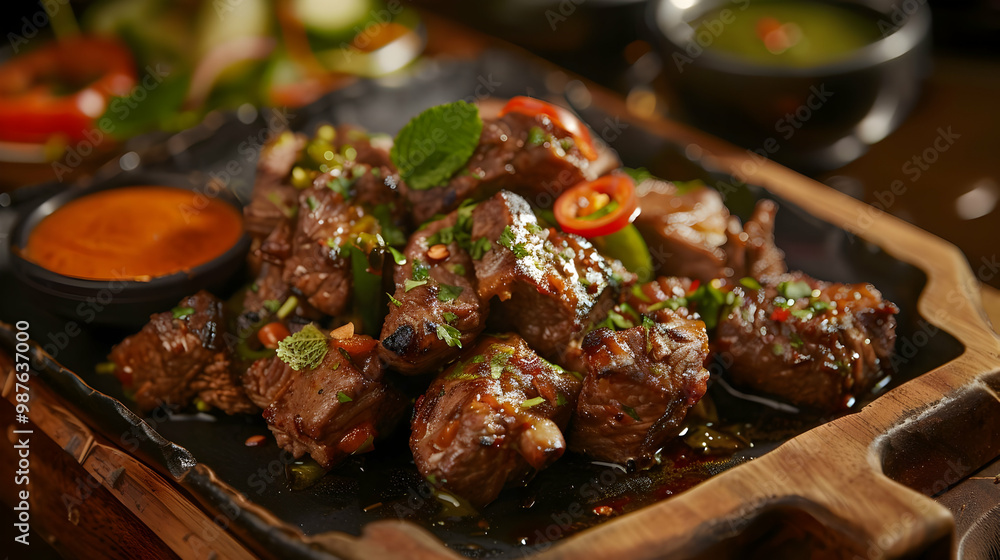 Seared Beef Skewers with Chili and Herbs Delicious Asian Cuisine Seared Beef Skewers with Chili and Herbs Delicious Asian Cuisine