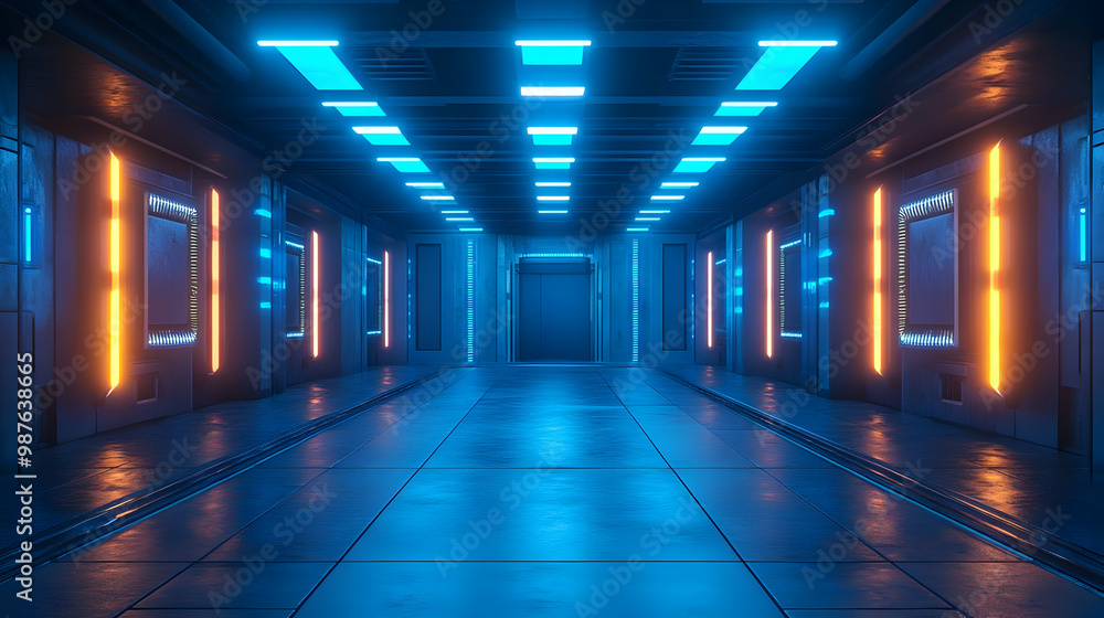 Futuristic Corridor with Neon Lights 3D Illustration Futuristic Corridor with Neon Lights 3D Illustration