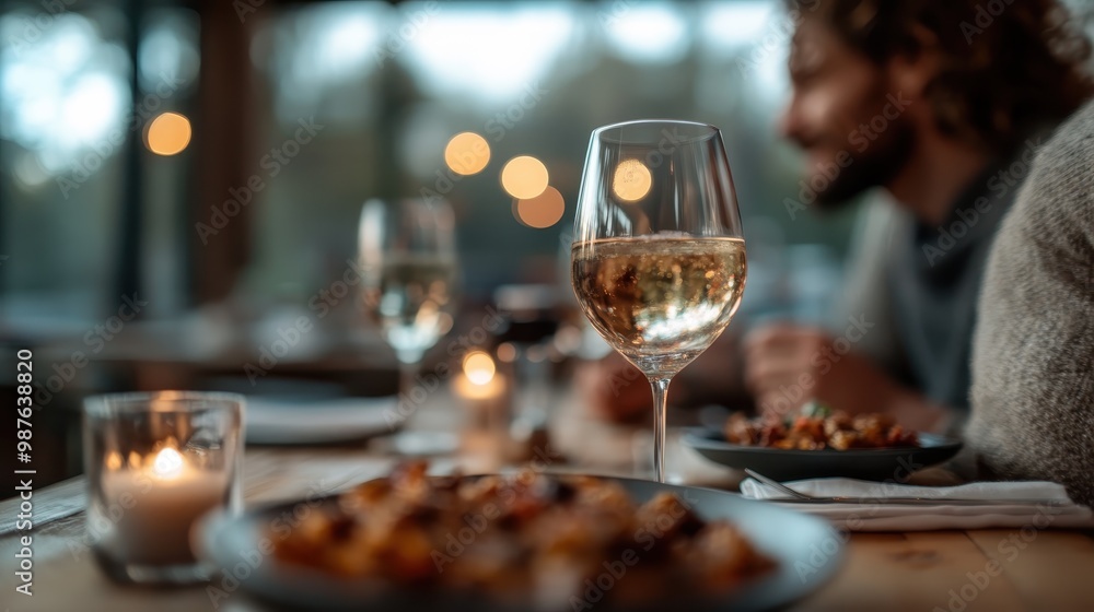 A charming scene of a table set for a cozy evening meal with a glass of wine and lit candles, providing a warm and inviting atmosphere. A charming scene of a table set for a cozy evening meal with a glass of wine and lit candles, providing a warm and inviting atmosphere.