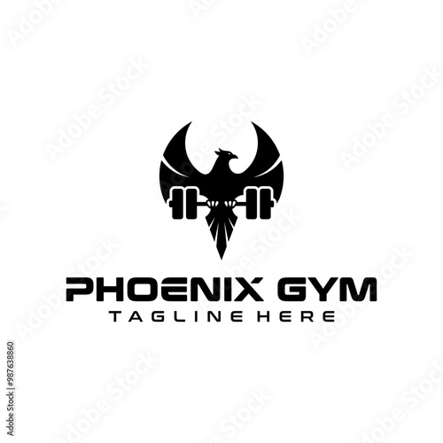 phoenix fitness logo design vector in black and white color
