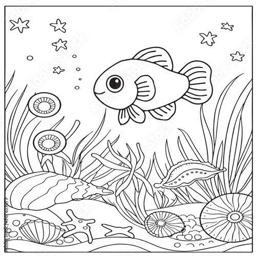 Fish Coloring page for kids coloring book,vector Illustration seawater cute fishes activity worksheet for children