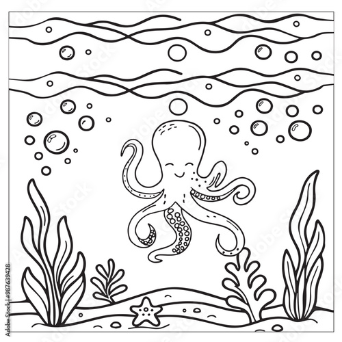 Fish Coloring page for kids coloring book,vector Illustration seawater cute fishes activity worksheet for children