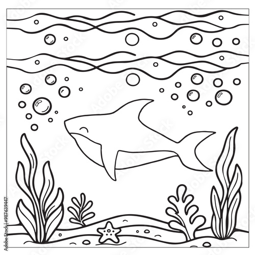 Fish Coloring page for kids coloring book, vector Illustration seawater cute fishes activity worksheet for children