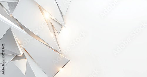 3D Web banner, Gray background with light gray and silver geometric lines with shiny lights, vector illustration style, laconic design.   AI generation.