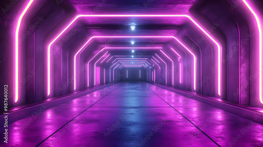 Purple Neon Lights Futuristic Corridor 3D Illustration Purple Neon Lights Futuristic Corridor 3D Illustration