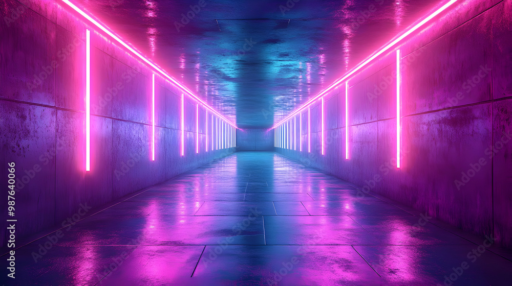 Neon Lights Corridor 3D Illustration Neon Lights Corridor 3D Illustration