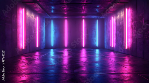 Neon Lights in Empty Room 3D Render