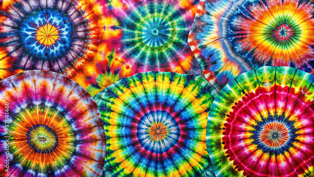 Colorful tie dye designs create vibrant and energetic pattern, showcasing variety of swirling colors and intricate designs. This lively artwork is perfect for adding touch of fun and creativity to Colorful tie dye designs create vibrant and energetic pattern, showcasing variety of swirling colors and intricate designs. This lively artwork is perfect for adding touch of fun and creativity to