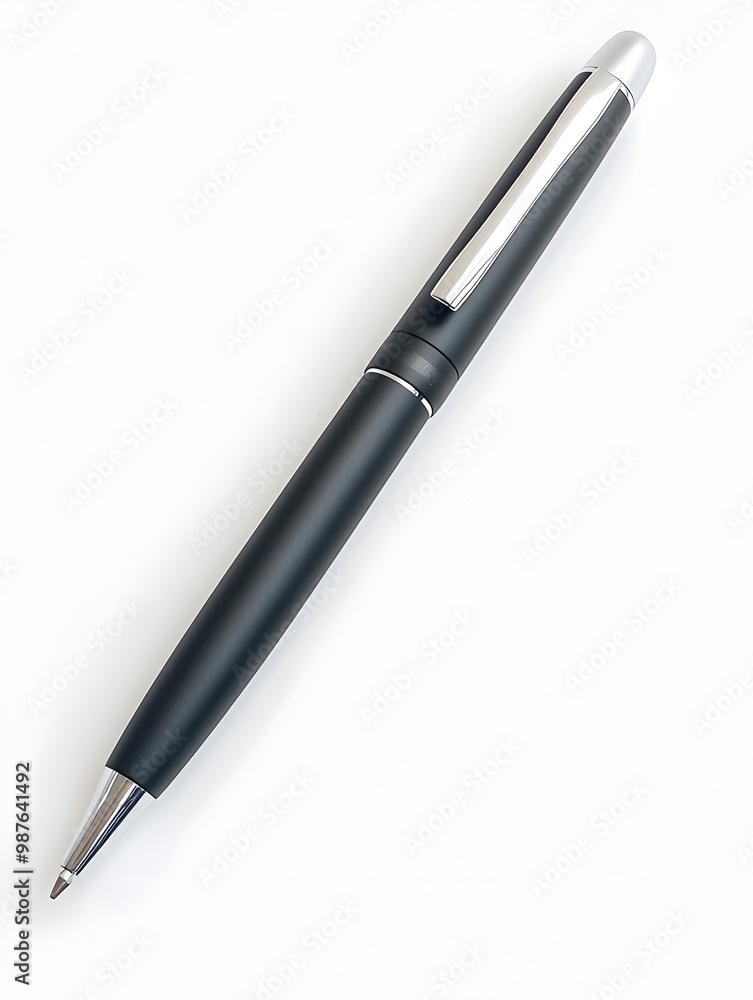 Sleek and Sophisticated Ballpoint Pen on Plain White Background with Metallic Accents Sleek and Sophisticated Ballpoint Pen on Plain White Background with Metallic Accents