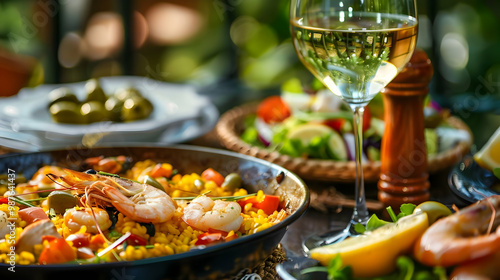 Delicious Seafood Paella with White Wine A Spanish Feast