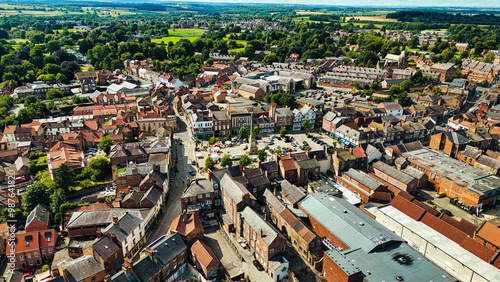 Aerial View of a Quaint Town with Green Fields in Ripon, North Yorkshire, UK