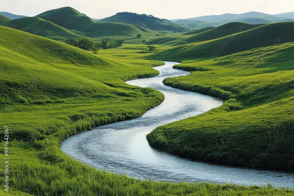 Fototapeta premium River running through a lush green valley
