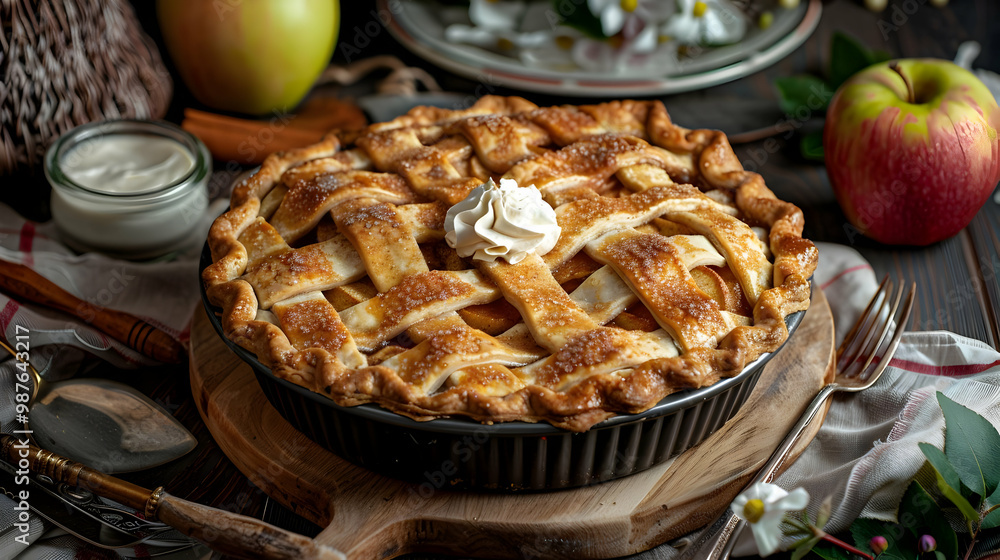 Golden Apple Pie with Whipped Cream A Delicious Homemade Treat Golden Apple Pie with Whipped Cream A Delicious Homemade Treat
