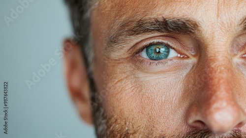 A striking close-up of the front side of a man's ear, with detailed texture and clear visibility of skin particulars. The background is artfully blurred for emphasis on the ear. photo