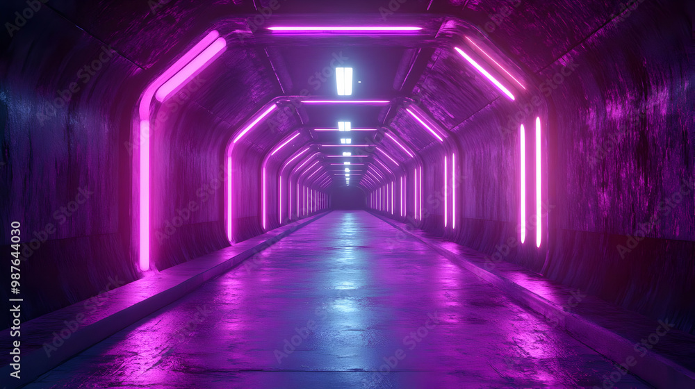 Futuristic Neon Tunnel 3D Render Futuristic Neon Tunnel 3D Render