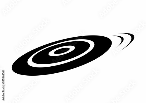 Frisbee, plastic disc, black symbol on white background, sports equipment, isolated vector icon, logo concept