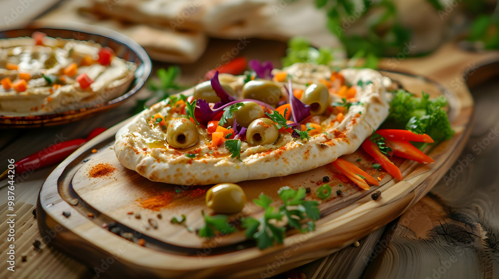 Delicious Hummus Pita Bread with Olives and Peppers Delicious Hummus Pita Bread with Olives and Peppers