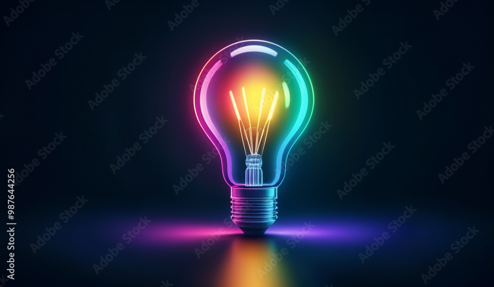 Rainbow holographic glowing lightbulb with copy space. Rainbow holographic glowing lightbulb with copy space.