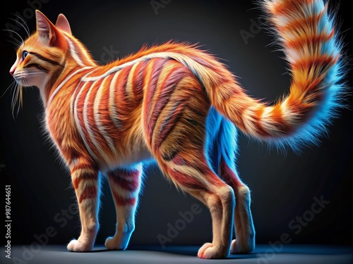 Detailed Anatomy of a Cat's Tail Showing Muscles, Bones, and Fur Structure for Educational Purposes photo