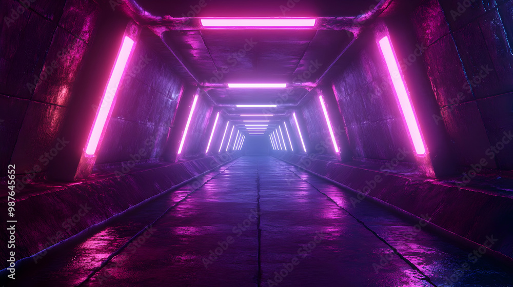 3D Neon Purple Lights Tunnel Corridor Abstract Background 3D Neon Purple Lights Tunnel Corridor Abstract Background