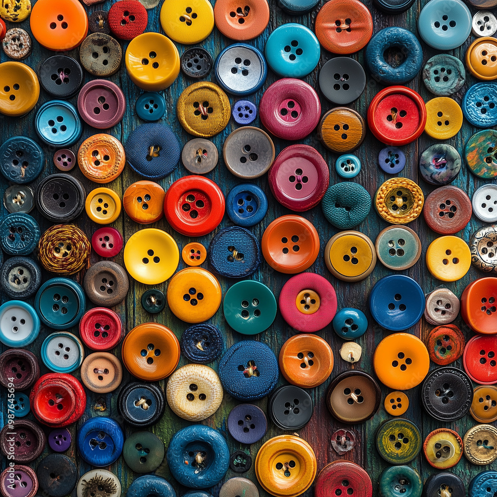 Fototapeta premium Colorful buttons in circular arrangement against dark background 