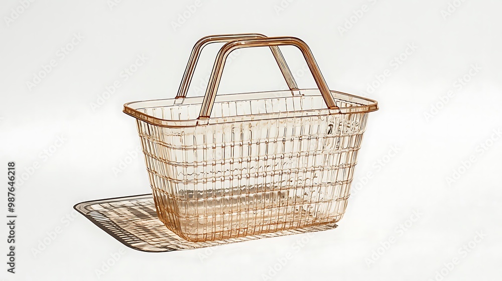 Obraz premium A clear plastic shopping basket, practical and minimal, set against a white backdrop.