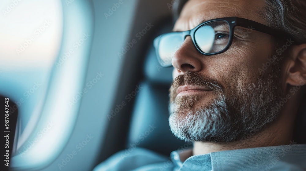 A close-up photo of a person relaxing on an airplane seat near a window, capturing the peacefulness and comfort of air travel as the individual gazes outside during a flight. A close-up photo of a person relaxing on an airplane seat near a window, capturing the peacefulness and comfort of air travel as the individual gazes outside during a flight.