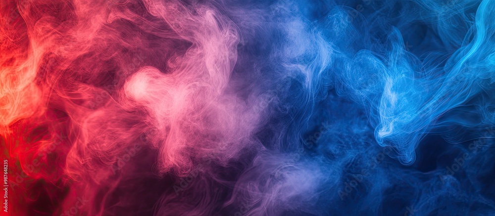 Fototapeta premium A vibrant blend of red and blue smoke, creating an abstract and dynamic visual effect.