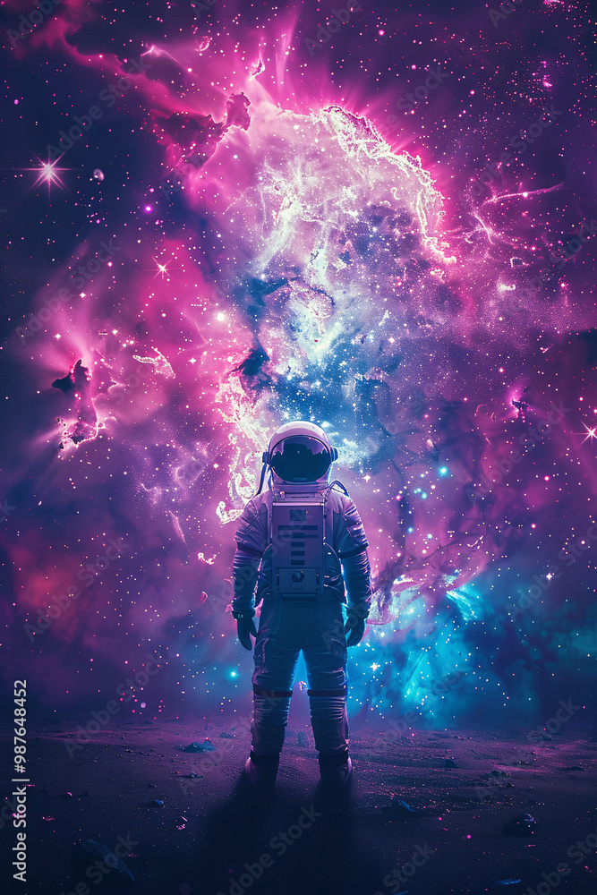 Obraz premium A astronaut standing in front of an exploding nebula 