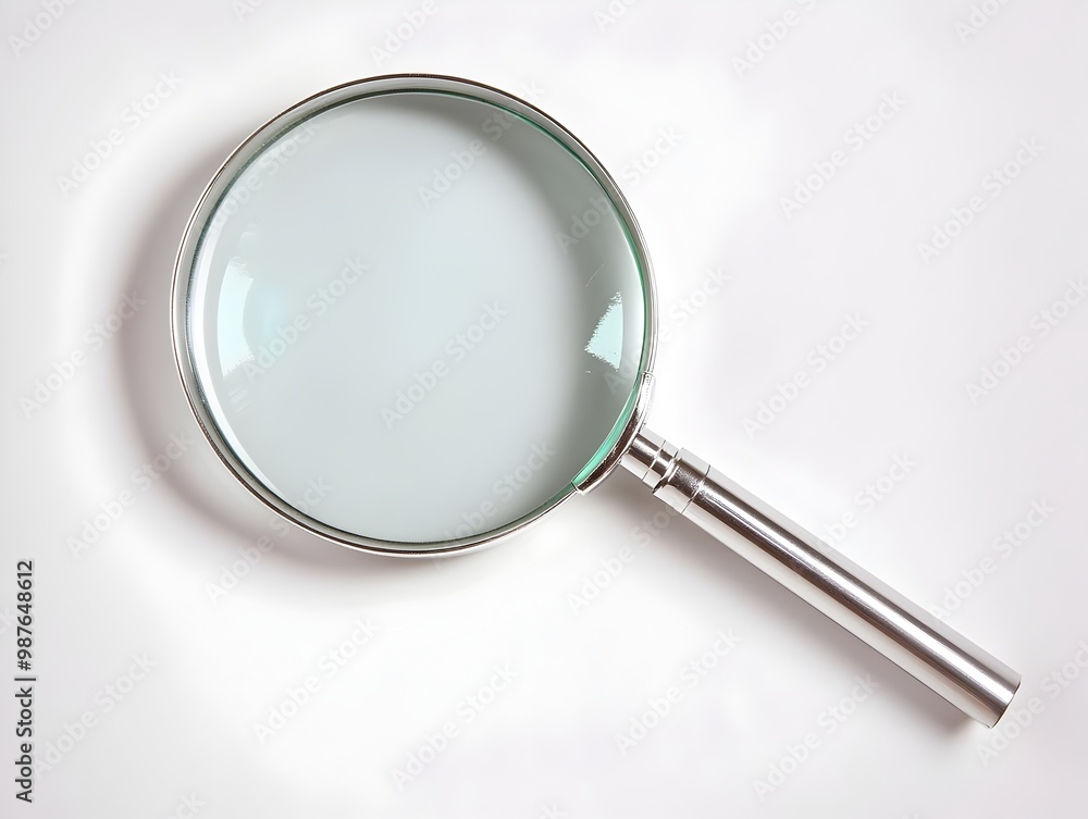 Sleek Silver Magnifying Glass with Reflective Surface and Architectural Simplicity Sleek Silver Magnifying Glass with Reflective Surface and Architectural Simplicity