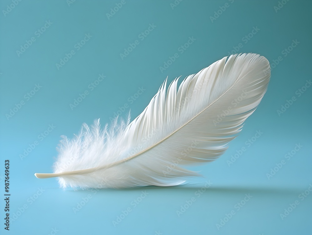 Fototapeta premium Soft White Feather Floating on Serene Blue Background