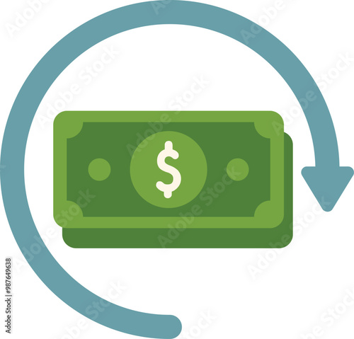 Stylized green dollar bill with a blue arrow circling around it, representing the concept of money turnover