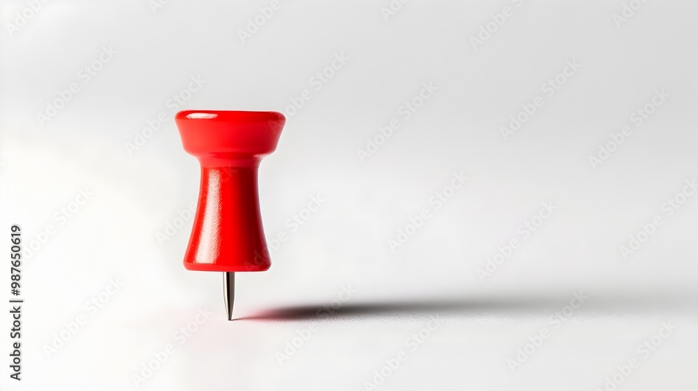 Fototapeta premium Solitary Scarlet Push Pin Contrasting Against Clean White Background