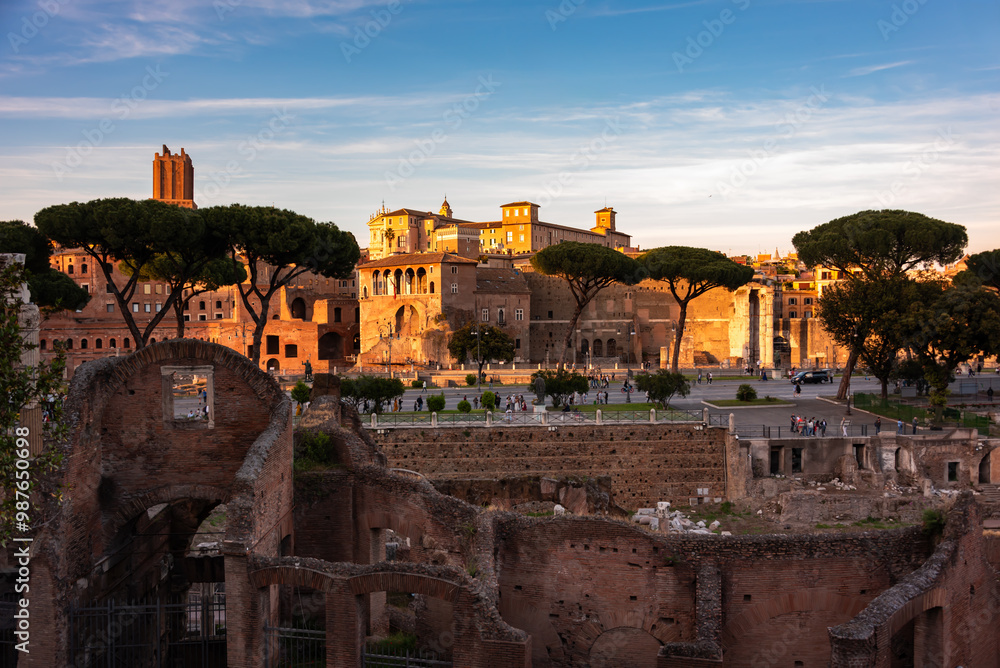 Rome city, Italy. Ancient ruins in evening sun Rome city, Italy. Ancient ruins in evening sun