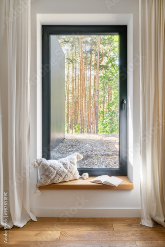 Cozy reading nook by the window in bedroom
