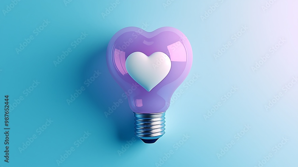 A heart-shaped light bulb glows warmly, featuring a white heart inside against a blue background. A heart-shaped light bulb glows warmly, featuring a white heart inside against a blue background.