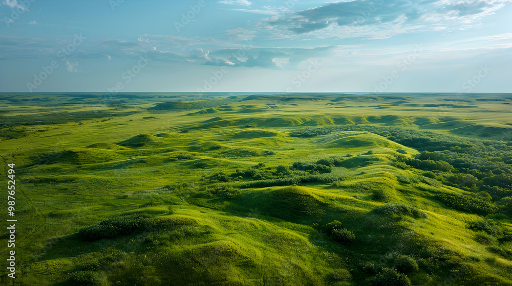 Aerial View of Rolling Green Hills and Lush Grassland Aerial View of Rolling Green Hills and Lush Grassland