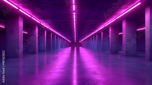 3D Neon Purple Lights Corridor Illustration