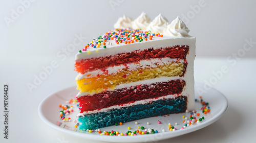 cake with candles, Colorful white Cake isolate on background.