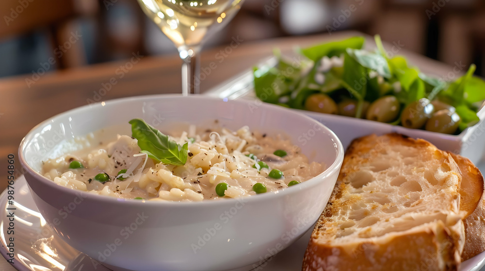 Creamy Pasta Dish with Green Salad and Garlic Bread Creamy Pasta Dish with Green Salad and Garlic Bread