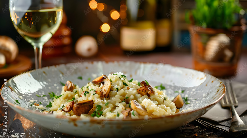 Mushroom Risotto with Parmesan Cheese and White Wine A Culinary Delight Mushroom Risotto with Parmesan Cheese and White Wine A Culinary Delight