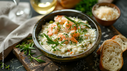 Creamy Shrimp Risotto with Fresh Herbs and Parmesan Cheese