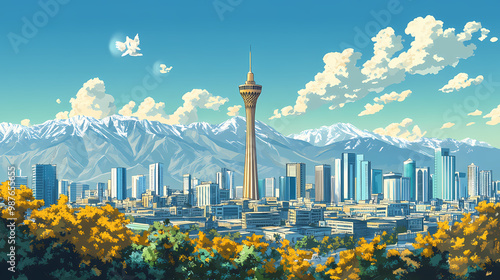 Tehran, iran, august tehran, iran, view of the azad tower formerly known as the shahyad tower is one of the symbols of the city and iran at all. Persian Empire. Illustration photo